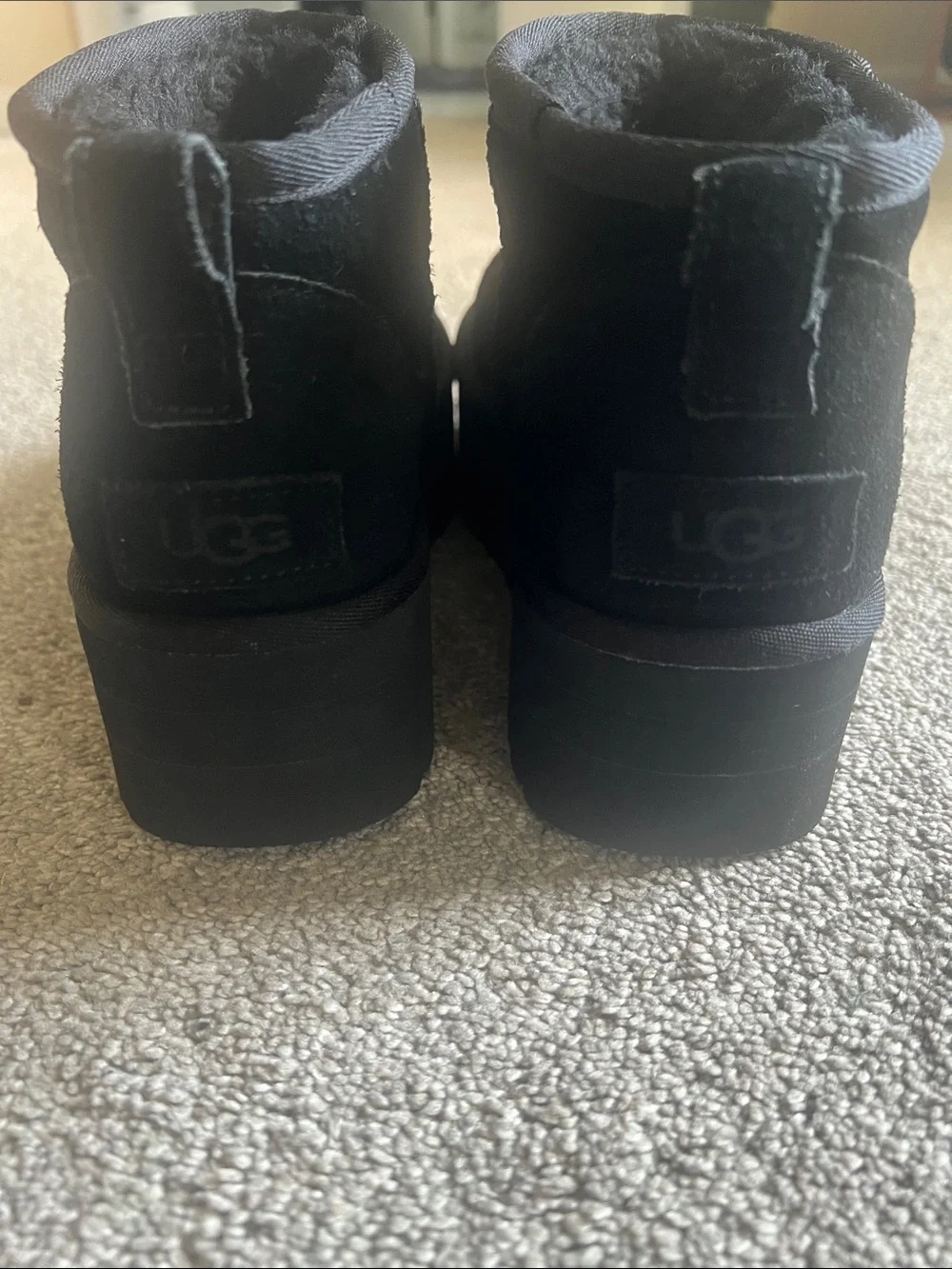 UGG Black Platform Ultra Mini Suede Boots Women’s 9 NWOT